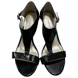 Etienne Aigner Opera T-Strap Black Open Toe Sandal Heels Women’s Size 9